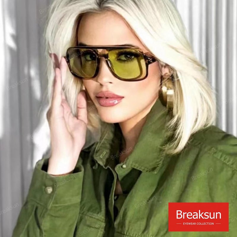 Breaksun Retro Aviator Sunglasses for Women Men Trendy Classic 70s Square Green Aviator Sun Glasses Vintage Shades - Image 2